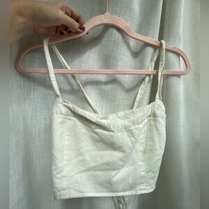 3/$15🦋 Linen Cream Crop Top Cross Tie Straps Adjustable with Stretch back XL